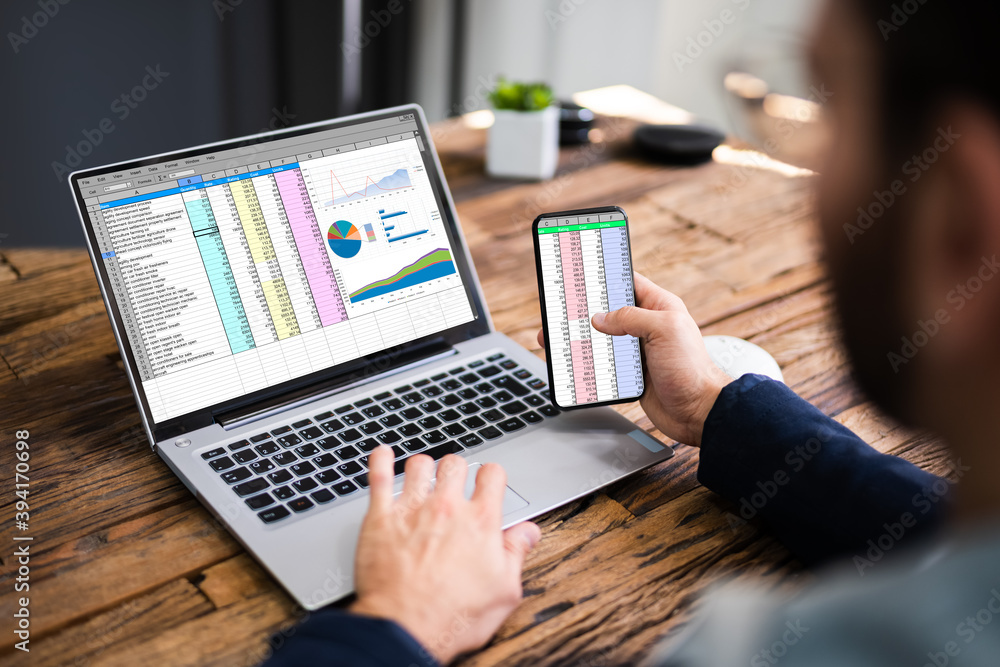 Poster analyst employee using spreadsheet