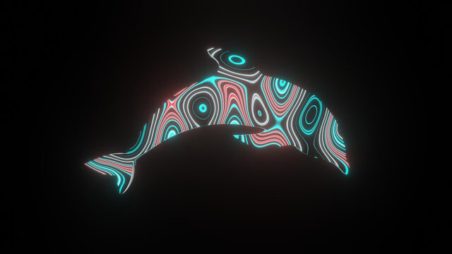 3D illustration graphic of beautiful texture or pattern on the Dolphin body shape, isolated on black background.