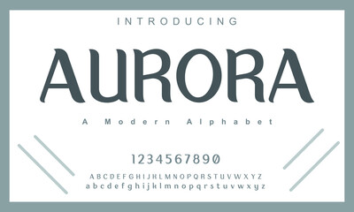 Aurora font. Elegant alphabet letters font and number. Lettering Minimal Fashion Designs. Typography fonts regular uppercase and lowercase. vector illustration