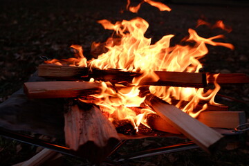 焚き火　薪と炎