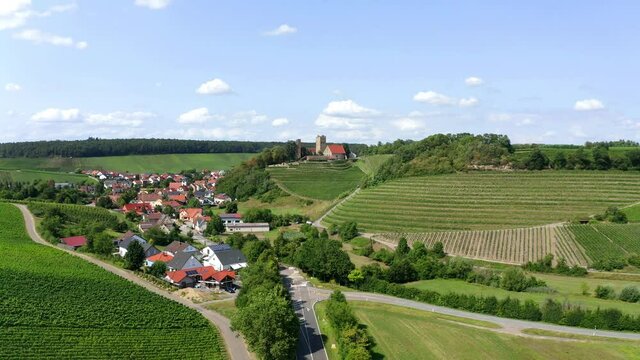 Aerial view, flight at Neipperg Castle, Brackenheim wine region, Heilbronn district, Baden-Württemberg., Germany,