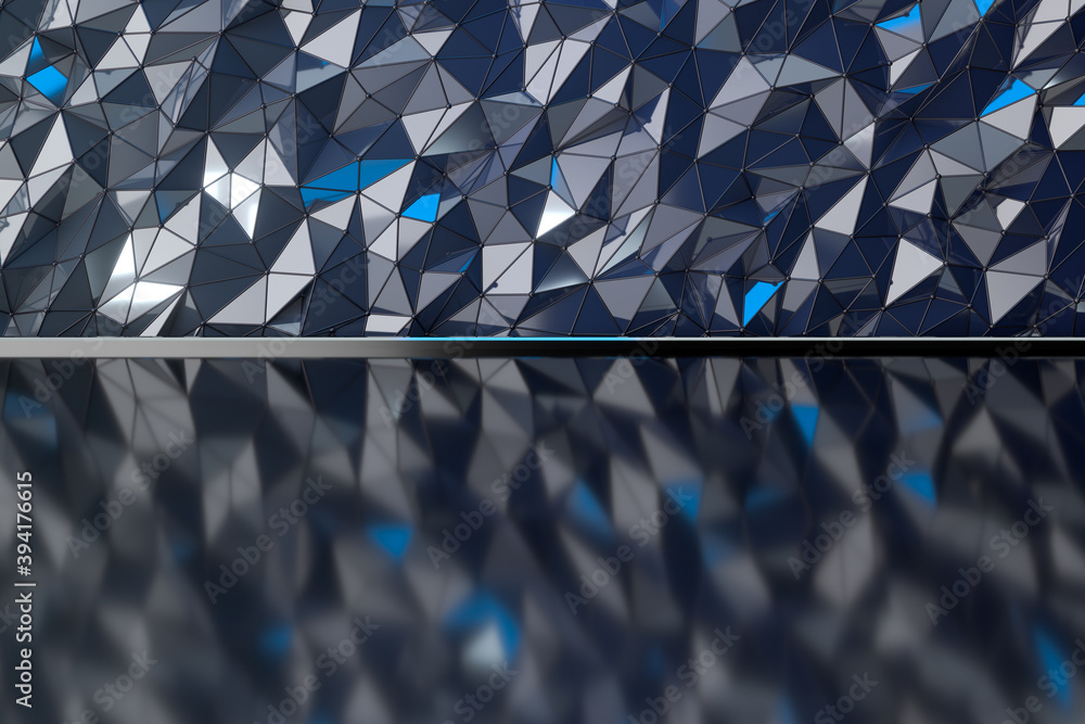 Poster empty metal floor with triangle background, 3d rendering.