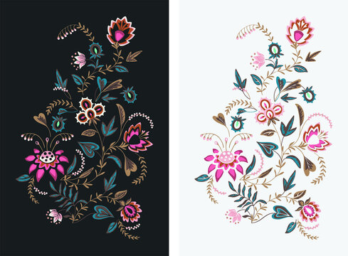 T-SHIRT DESIGN. ethnic floral print and embroidery pattern vector illustration