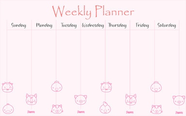 Set of farm animal planners and to do list with style and lettering. Template for stationery. Isolated.