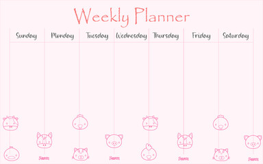 Set of farm animal planners and to do list with style and lettering. Template for stationery. Isolated.