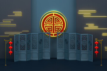 Chinese decorative background, prosperity elements, 3d rendering.