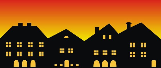 Cityscape,sunset or sunrise, vector illustration