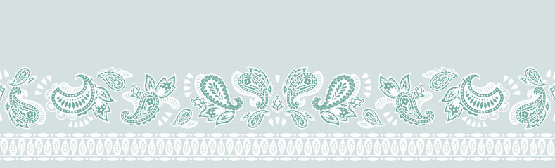 ethnic paisley pattern border vector illustration. Seamless paisley design