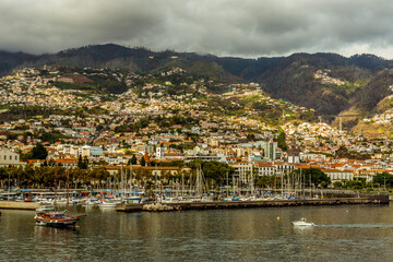 Fototapeta na wymiar A close-up view of Funchal, Madeira from a ship in the harbour