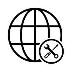 WWW world wide web site symbol, Internet map icon, website address globe, flat outline sign