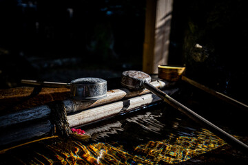 陽の当たる手水場