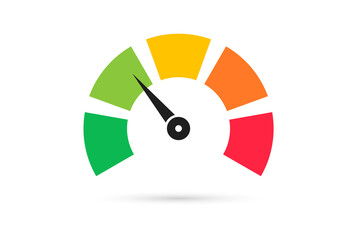 Fototapeta Scale with arrow. Colorful speedometer, tachometer or gauge. Level satisfaction. Credit score indicators. Colored infographics. obraz