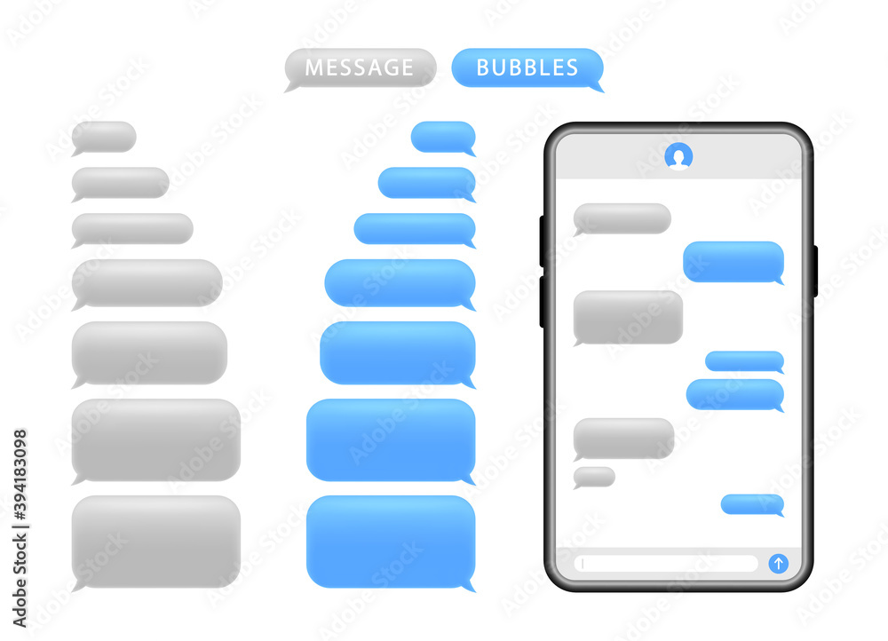 Poster smartphone with message bubbles. speech bubbles for chat. phone chat screen and text sms. messenger 