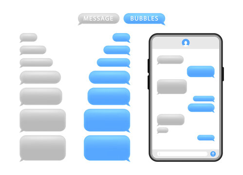 Smartphone with message bubbles. Speech bubbles for chat. Phone chat screen and text sms. Messenger interface. Vector.