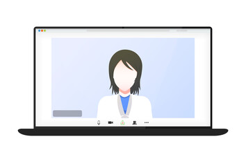 Video conference on the laptop screen. Beautiful avatars for profiles. Illustrations flat design concept video conference. online meeting work form home. Home education, distance learning. Vector