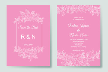 Wedding invitation card template set with line art floral decoration. save the date, invitation, greeting card, multi-purpose vector