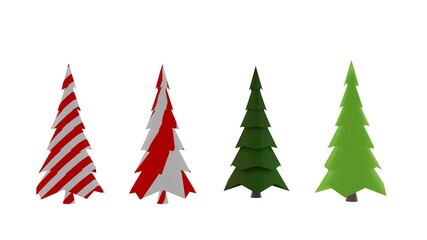 christmas pine tree with green color , red and white stripe line  color on white 3d rendering