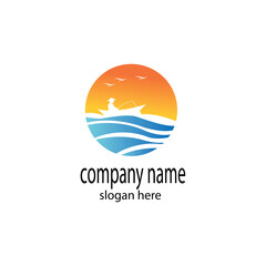 fisherman logo abstract circle illustration with nature color design vector template