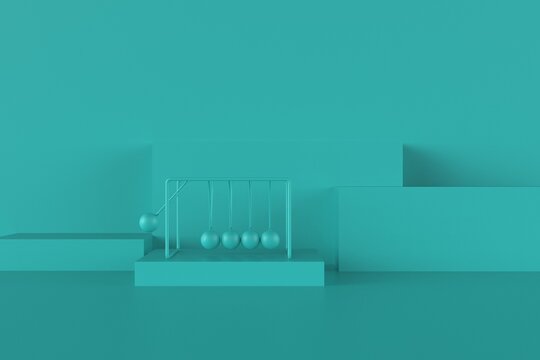 Classic newton cradle 3d render illustration on blue background