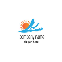 sunset logo illustration of sea waves with color vector design
