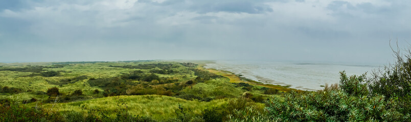 View over the dunes and wetlands of Ameland, Holland