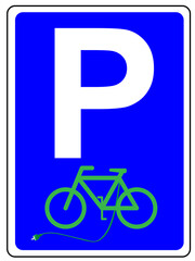 Parkplatz Schild mit E-Bike und Ladekabel