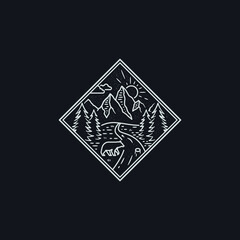 vector of bear in the forest mono line style. bear in the forest illustration.