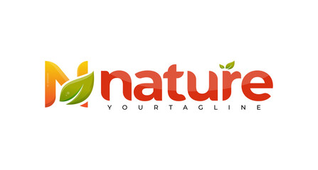 N with leaf for nature logo design