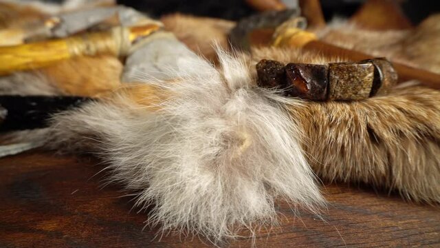 Stone Age Tools on wooden Background - Panoramic View