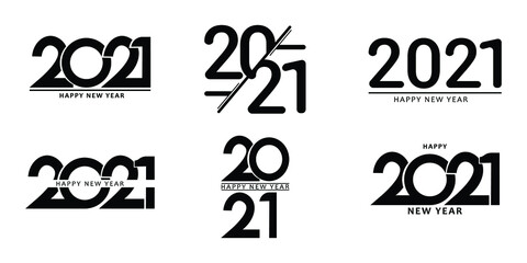 Set of 2021 Happy New Year logo text design. 2021 number design template.  2021 happy new year symbols.Vector illustration isolated on white background.