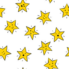 Seamless vector pattern. Yellow doodle stars
