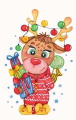 Obraz na płótnie Canvas Christmas deer with gifts