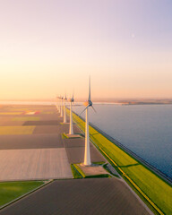windmills at sunset
