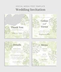 Minimalist floral wedding invitation for social media post template