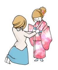 着物を着せてもらう子供