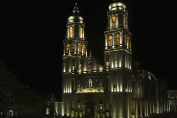 Obraz premium Historic town of Campeche, Cathedral of Nuestra Senora de la Concepcion at night, Province of Campeche, Yucatan peninsula, Mexico, UNESCO World Heritage Site
