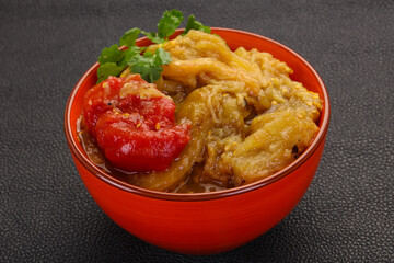Caucasian cuisine - baked eggplant and tomato