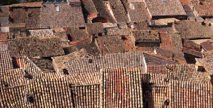 Roof Pattern as Seen from an Aerial View of Valderrobles in Teruel, Spain