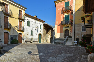 Fototapeta premium A narrow street among the old houses of Castrovalva, a medieval village in the Abruzzo region.