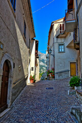 A narrow street among the old houses of Castrovalva, a medieval village in the Abruzzo region.