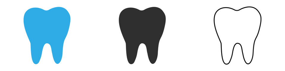 Tooth icon. Blue, black, gray, line isolated on white background. Medical sign. Dentistry