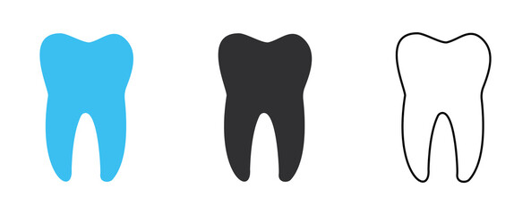 Tooth icon. Blue, black, gray, line isolated on white background. Medical sign. Dentistry