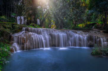 Thansawan waterfalls in tropical rainforest  in Doi Phu Nang National Park, Phayao province, Thailand.