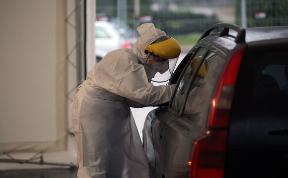 Mobile covid checkpoint, testing site. Lithuania Kedainiai 18 11 2020