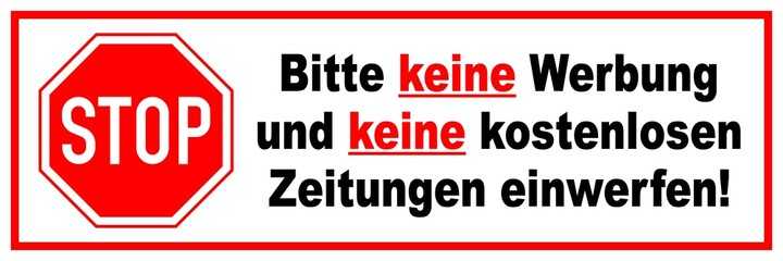 ndsl4 NewDoorSignLong ndsl - Zeichen in rot: Schild mit der Aufschrift - Bitte keine Werbung und keine kostenlosen Zeitungen einwerfen - Druckvorlage - underline paper sticker label - door sign g9971