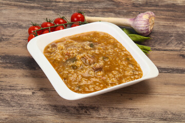 Caucasian Kharcho soup with beef meat