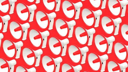 Many megaphones on red background.
Loop able 3d animation for background.