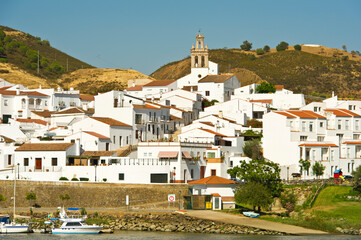 Alcoutim, river Guadiana and Sanlucar de Guadiana on the Portuguese Spanish border