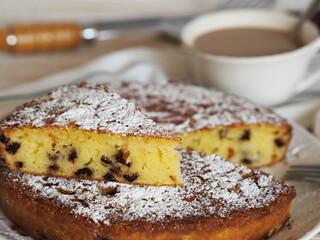 Pie or bargaining from semolina with the addition of candied plums.Home cooking for the holiday.