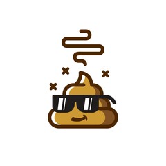 Cool shit vector icon illustration design logo, Poop wearing black glasses mascot cartoon character design.
